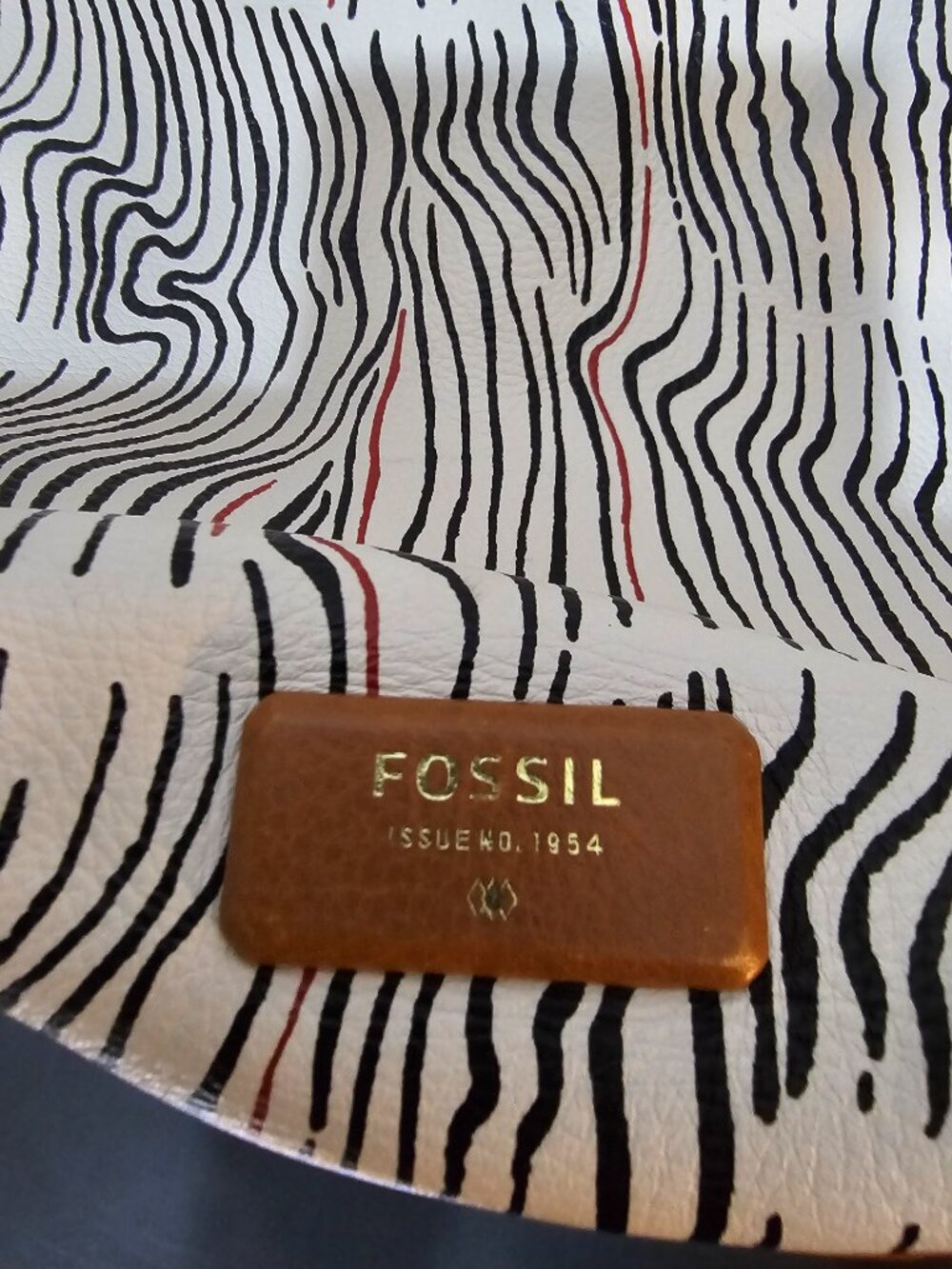 Fossil Bag Tote Leather Ripple Stripe White Camel Casual Office - Picture 10 of 13